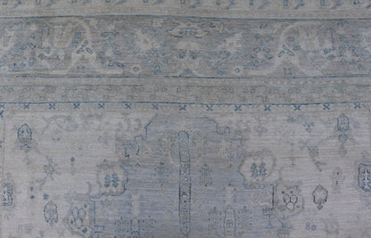 Measures: 8'10 x 11'8 Modern Designed Rug With A Light Blue Background and Tribal Medallion Motifs. Keivan Woven Arts; rug AWR - 12323 Country of Origin: Afghanistan Type: Oushak Design: Floral, Medallion Abstract - Tribal This Oushak presents ... - Keivan Woven ArtsAWR - 12323 - 23396