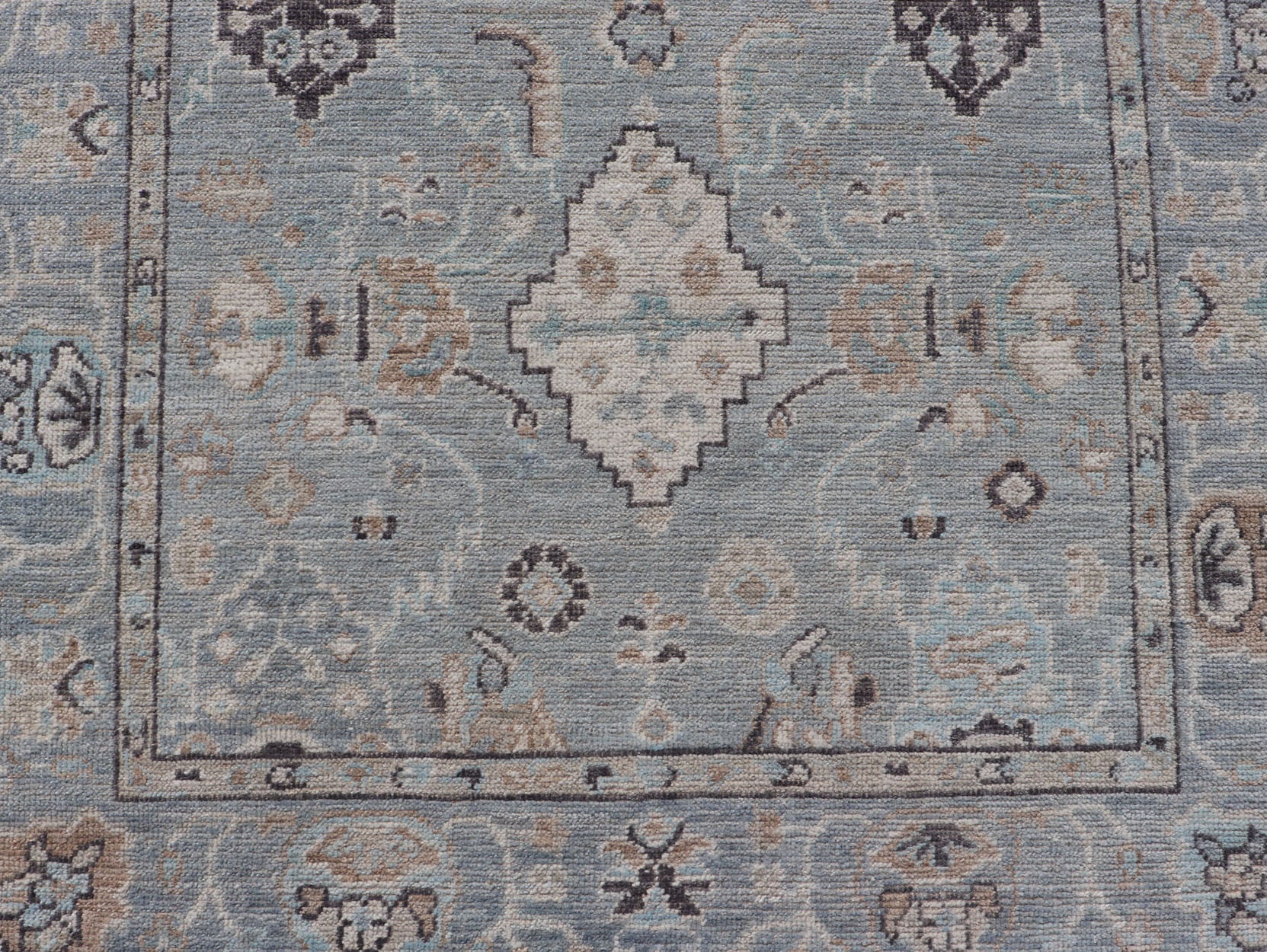 Measures: 4'1 x 6'1 Light Blue - Gray Background Modern Oushak with All - Over Tribal Motifs With Gray. Country of Origin: Afghanistan; Type: Oushak; Design: Medallion, Tribal Medallion, All - Over; Keivan Woven Arts: rug AWR - 12335 21st Century. This... - Keivan Woven ArtsAWR - 12335 - 23246