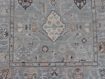 Measures: 4'1 x 6'1 Light Blue - Gray Background Modern Oushak with All - Over Tribal Motifs With Gray. Country of Origin: Afghanistan; Type: Oushak; Design: Medallion, Tribal Medallion, All - Over; Keivan Woven Arts: rug AWR - 12335 21st Century. This... - Keivan Woven ArtsAWR - 12335 - 23246