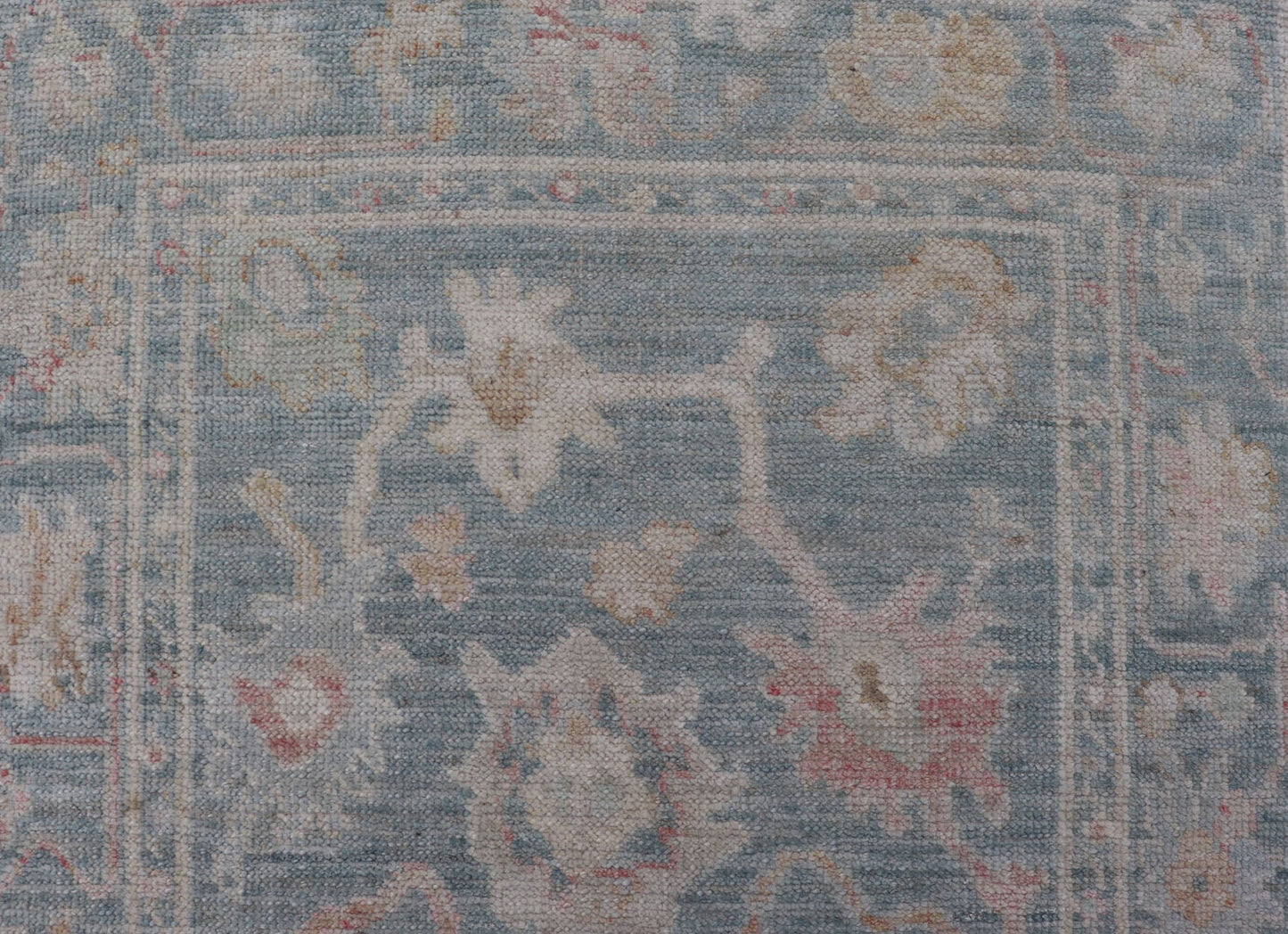 Measures: 2'6 x 7'11 Floral Modern Oushak with Muted Blue Background in Wool With All - Over Design. Keivan Woven Arts; rug AWR - 12346 Country of Origin: Afghanistan Type: Oushak Design: All - Over, Floral Runner. This hand - knotted Oushak runner ... - Keivan Woven ArtsAWR - 12346 - 23252Rug