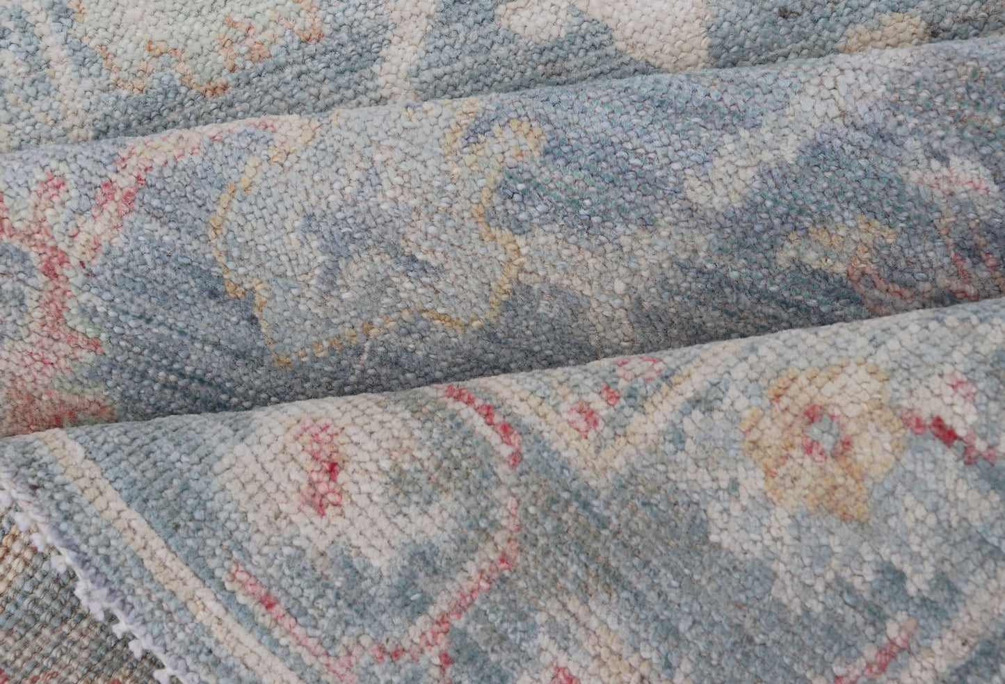 Measures: 2'6 x 7'11 Floral Modern Oushak with Muted Blue Background in Wool With All - Over Design. Keivan Woven Arts; rug AWR - 12346 Country of Origin: Afghanistan Type: Oushak Design: All - Over, Floral Runner. This hand - knotted Oushak runner ... - Keivan Woven ArtsAWR - 12346 - 23252Rug