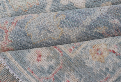 Measures: 2'6 x 7'11 Floral Modern Oushak with Muted Blue Background in Wool With All - Over Design. Keivan Woven Arts; rug AWR - 12346 Country of Origin: Afghanistan Type: Oushak Design: All - Over, Floral Runner. This hand - knotted Oushak runner ... - Keivan Woven ArtsAWR - 12346 - 23252Rug
