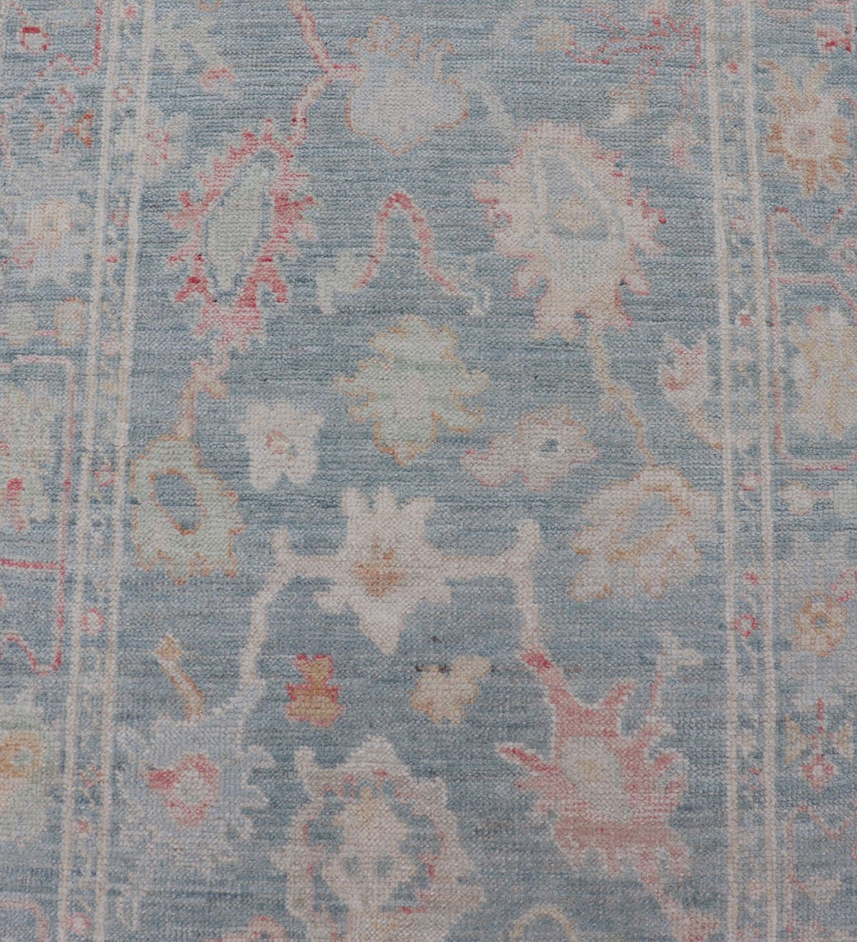 Measures: 2'6 x 7'11 Floral Modern Oushak with Muted Blue Background in Wool With All - Over Design. Keivan Woven Arts; rug AWR - 12346 Country of Origin: Afghanistan Type: Oushak Design: All - Over, Floral Runner. This hand - knotted Oushak runner ... - Keivan Woven ArtsAWR - 12346 - 23252Rug