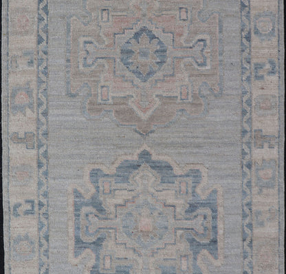 Measures: 2'6 x 4'2 Modern Medallion Oushak with Light Gray Background and Neutral Colors. Keivan Woven Arts rug AWR - 12386 Country of Origin: Afghanistan Type: Oushak Design: Floral, All - Over, Abstract Floral. This Oushak was hand - knotted in... - Keivan Woven ArtsAWR - 12386 - 23264Rug
