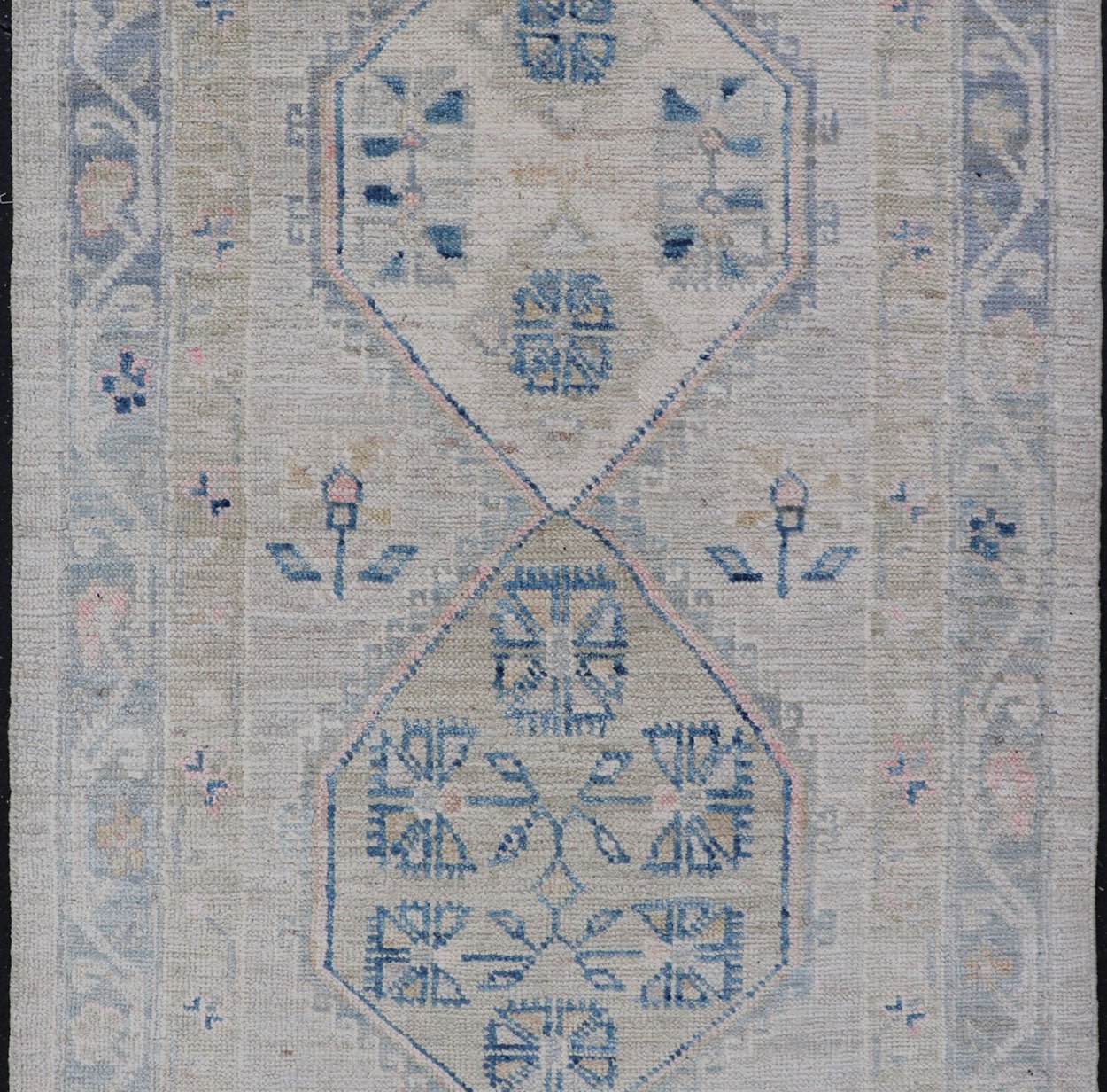 Measures: 2'6 x 4'5 Floral Medallion Oushak Rug with Tribal Motifs and A Cream Background. Keivan Woven Arts; rug AWR - 12391 Country Of Origin: Afghanistan Type: Oushak Design: Medallion, Floral, All - Over. This Hand - Knotted Oushak presents a ... - Keivan Woven ArtsAWR - 12391 - 23270Rug