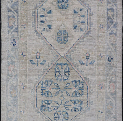 Measures: 2'6 x 4'5 Floral Medallion Oushak Rug with Tribal Motifs and A Cream Background. Keivan Woven Arts; rug AWR - 12391 Country Of Origin: Afghanistan Type: Oushak Design: Medallion, Floral, All - Over. This Hand - Knotted Oushak presents a ... - Keivan Woven ArtsAWR - 12391 - 23270Rug