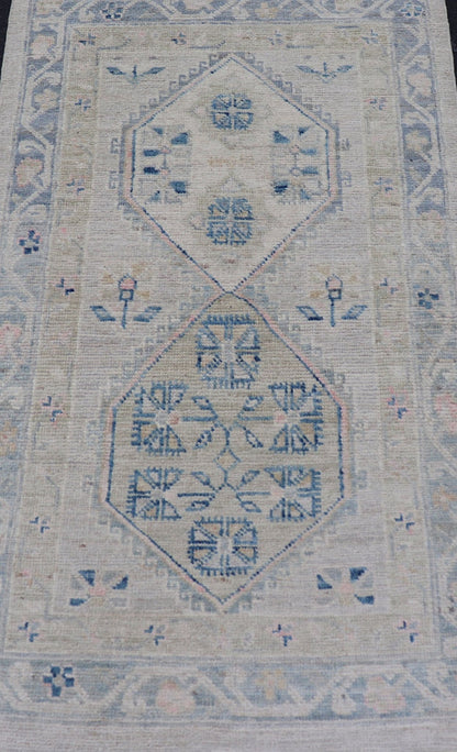 Measures: 2'6 x 4'5 Floral Medallion Oushak Rug with Tribal Motifs and A Cream Background. Keivan Woven Arts; rug AWR - 12391 Country Of Origin: Afghanistan Type: Oushak Design: Medallion, Floral, All - Over. This Hand - Knotted Oushak presents a ... - Keivan Woven ArtsAWR - 12391 - 23270Rug