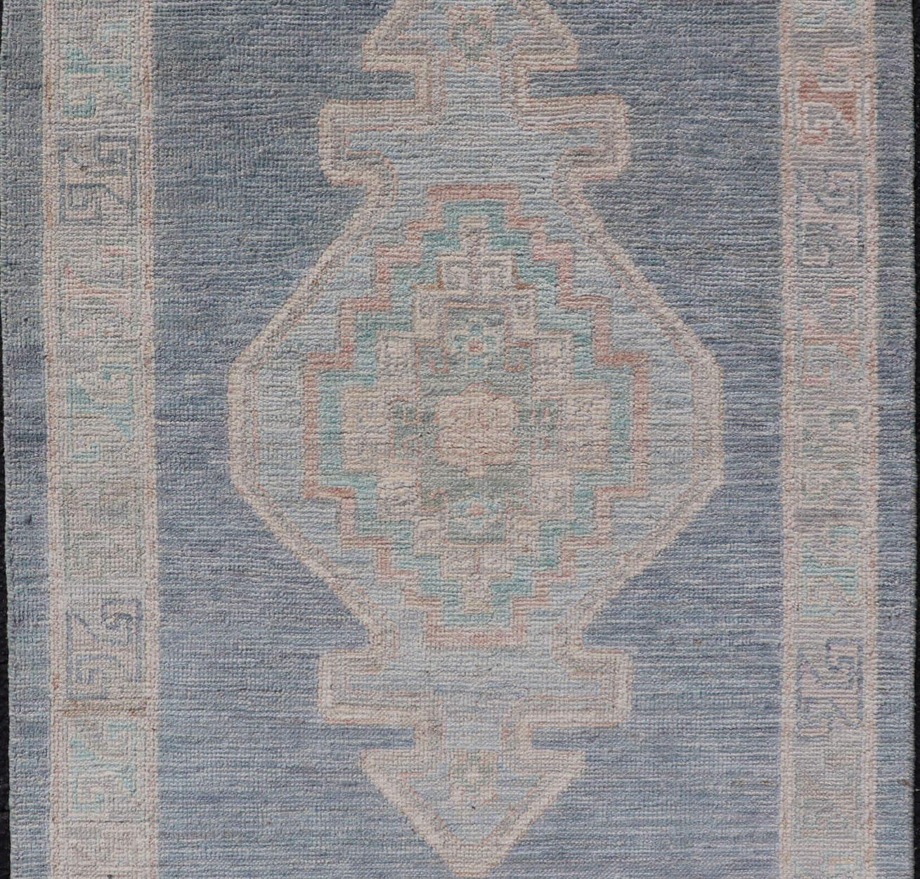 Measures: 2'7 x 3'11 Medallion Designed Modern Oushak with Blue Background and Cream Border. Keivan Woven Arts; rug AWR - 12400, Early 21st Century. This modern Oushak features large medallions in the center of a blue background, centering aro... - Keivan Woven ArtsAWR - 12400 - 23276Rug