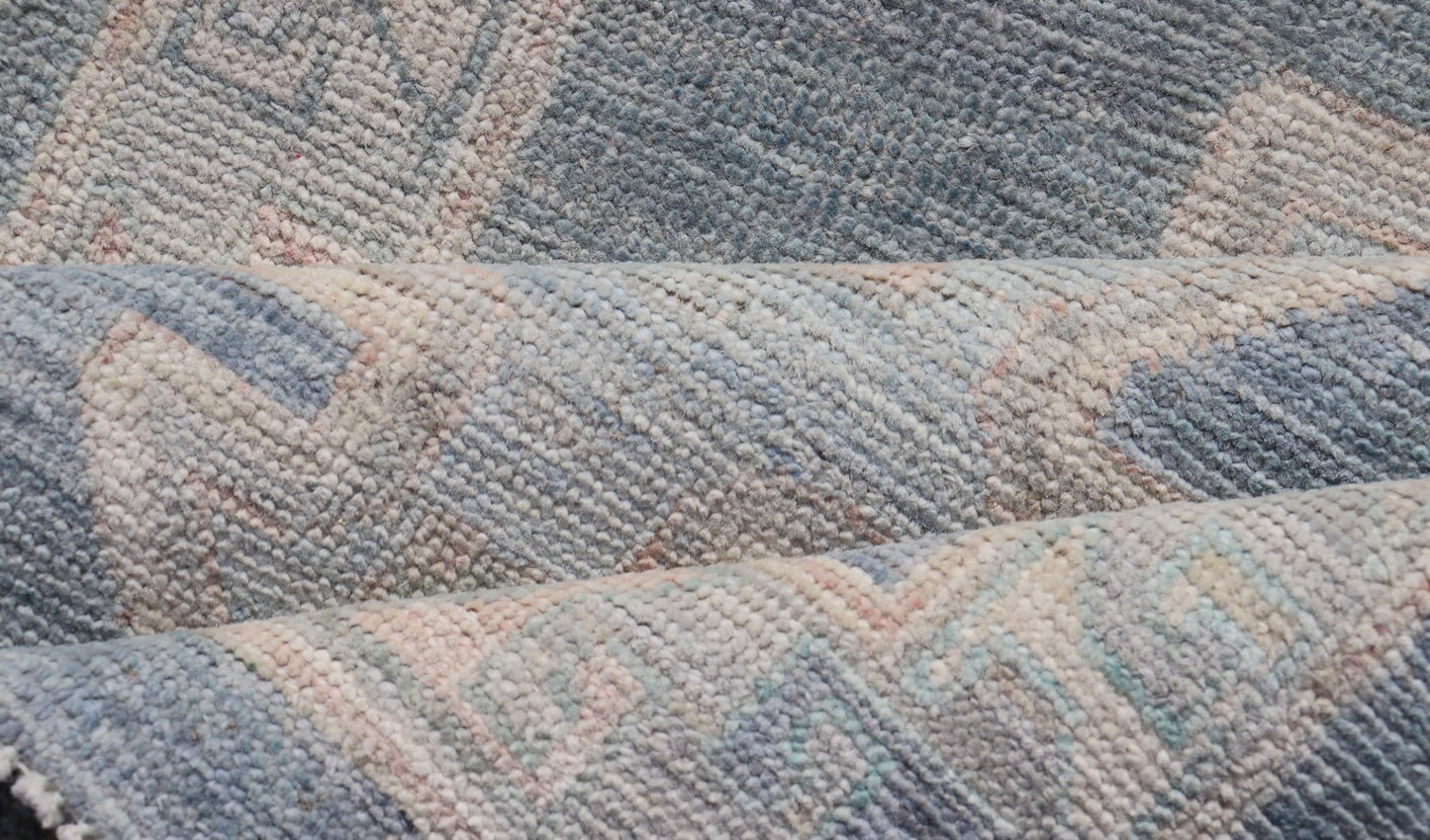 Measures: 2'7 x 3'11 Medallion Designed Modern Oushak with Blue Background and Cream Border. Keivan Woven Arts; rug AWR - 12400, Early 21st Century. This modern Oushak features large medallions in the center of a blue background, centering aro... - Keivan Woven ArtsAWR - 12400 - 23276