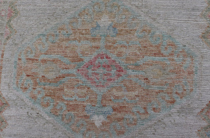 Measures: 3'3 x 5'2 Modern Oushak in Light Cream Background With Copper and Green Colors. Country of Origin: Afghanistan Type: Oushak Keivan Woven Arts; rug / AWR - 12425, Design: Floral, All - Over. 21 - st Century. The border and background of t... - Keivan Woven ArtsAWR - 12425 - 23282Rug