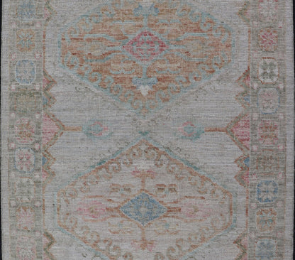 Measures: 3'3 x 5'2 Modern Oushak in Light Cream Background With Copper and Green Colors. Country of Origin: Afghanistan Type: Oushak Keivan Woven Arts; rug / AWR - 12425, Design: Floral, All - Over. 21 - st Century. The border and background of t... - Keivan Woven ArtsAWR - 12425 - 23282Rug