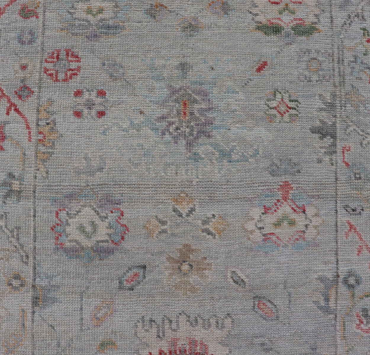 Measures: 2'6 x 7'10 Modern Oushak Runner with Floral Motifs in Warm Green, Yellow, and Red. Keivan Woven Arts; rug AWR - 12462 Country of Origin: Afghanistan Type: Oushak Circa 2020 - . Color tones such as cream, taupe, light blue, light green, ora... - Keivan Woven ArtsAWR - 12462 - 23288Rug