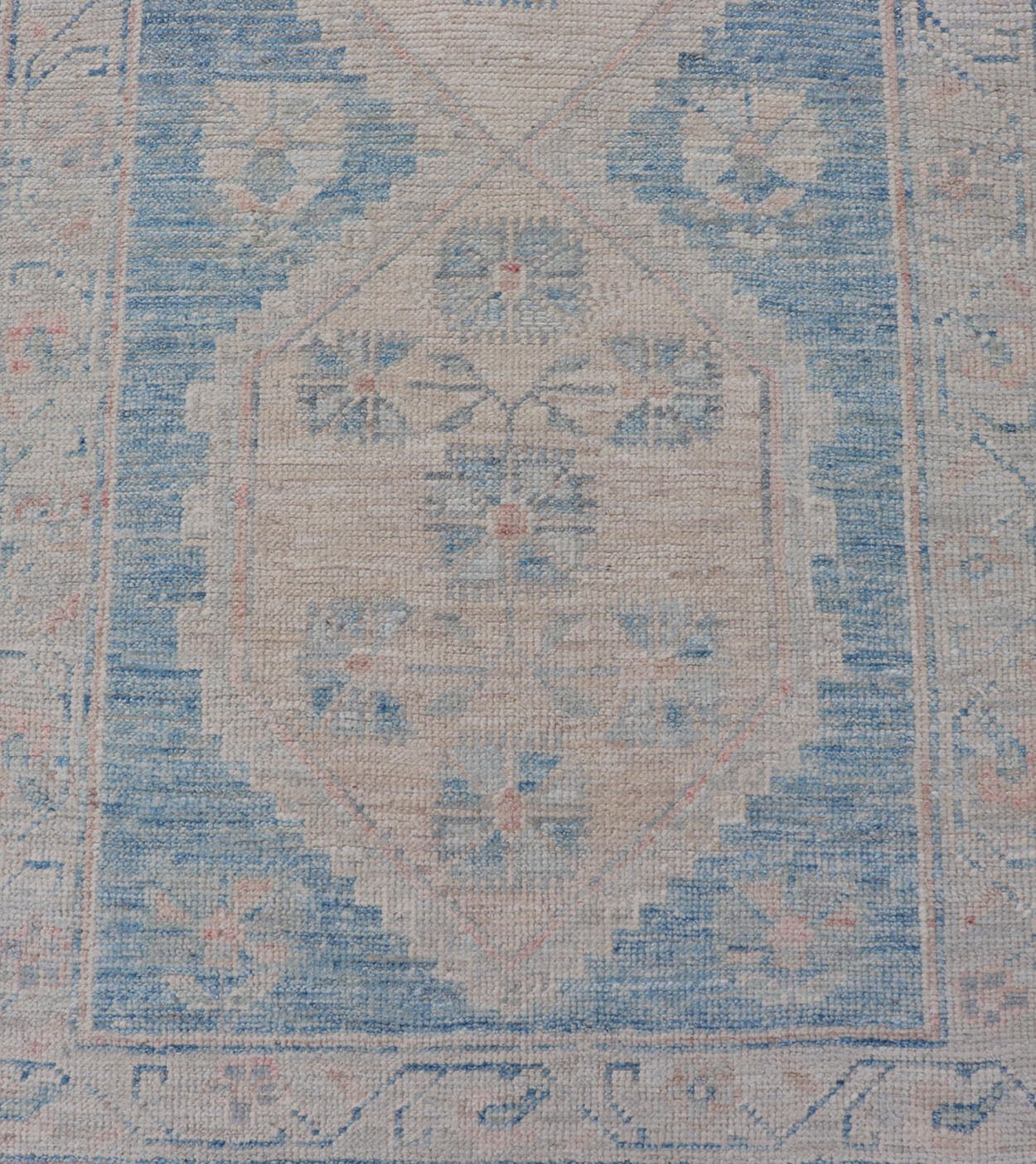 Oushak Modern Runner with Medallion Design In Shades of Blue and Cream. Measures: 2'10 x 12'6 Oushak Modern Runner with Medallion Design In Shades of Blue and Cream. Keivan Woven Arts; rug AWR - 12483 Country of Origin: Afghanistan Type: Oushak D... - Keivan Woven ArtsAWR - 12483 - 23294Rug