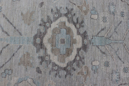 Measures: 13'4 x 19'3 Large Modern Oushak Design in Light Blue, Grey, with Light Cream Background. Keivan Woven Arts; rug AWR - 12521 Country of Origin: Afghanistan Type: Oushak Design: All - Over, Floral. This rustic piece holds charm within a powd... - Keivan Woven ArtsAWR - 12521 - 23402Rug