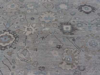Measures: 13'4 x 19'3 Large Modern Oushak Design in Light Blue, Grey, with Light Cream Background. Keivan Woven Arts; rug AWR - 12521 Country of Origin: Afghanistan Type: Oushak Design: All - Over, Floral. This rustic piece holds charm within a powd... - Keivan Woven ArtsAWR - 12521 - 23402Rug