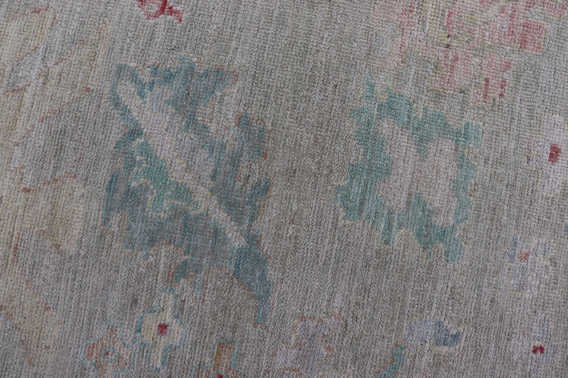 Measures: 9'10 x 13'11 Modern Oushak Floral Motif Design In Light Green Background and Colorful Design. Keivan Woven Arts; rug AWR - 12576 Country of Origin: Afghanistan Type: Oushak Design: Mosaic Floral, All - Over. The border and field are covered... - Keivan Woven ArtsAWR - 12576 - 23408Rug