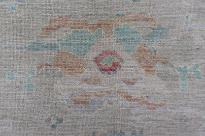 Measures: 9'10 x 13'11 Modern Oushak Floral Motif Design In Light Green Background and Colorful Design. Keivan Woven Arts; rug AWR - 12576 Country of Origin: Afghanistan Type: Oushak Design: Mosaic Floral, All - Over. The border and field are covered... - Keivan Woven ArtsAWR - 12576 - 23408Rug