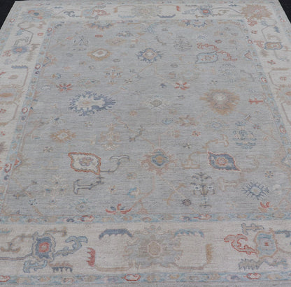 Measures: 8'3 x10'0 Modern All - Over Floral Oushak with a Light Gray Background With Delicate Accents. Keivan Woven Arts: rug AWR - 12577 Country of Origin: Afghanistan Type: Oushak Design: All - Over, Floral, 21st Century. Modern Oushak featuring an... - Keivan Woven ArtsAWR - 12577 - 23378Rug