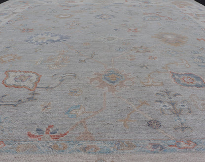 Measures: 8'3 x10'0 Modern All - Over Floral Oushak with a Light Gray Background With Delicate Accents. Keivan Woven Arts: rug AWR - 12577 Country of Origin: Afghanistan Type: Oushak Design: All - Over, Floral, 21st Century. Modern Oushak featuring an... - Keivan Woven ArtsAWR - 12577 - 23378Rug