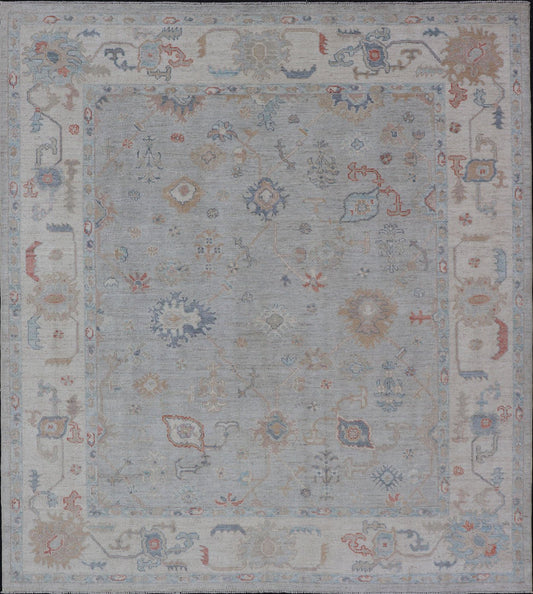 Measures: 8'3 x10'0 Modern All - Over Floral Oushak with a Light Gray Background With Delicate Accents. Keivan Woven Arts: rug AWR - 12577 Country of Origin: Afghanistan Type: Oushak Design: All - Over, Floral, 21st Century. Modern Oushak featuring an... - Keivan Woven ArtsAWR - 12577 - 23378Rug