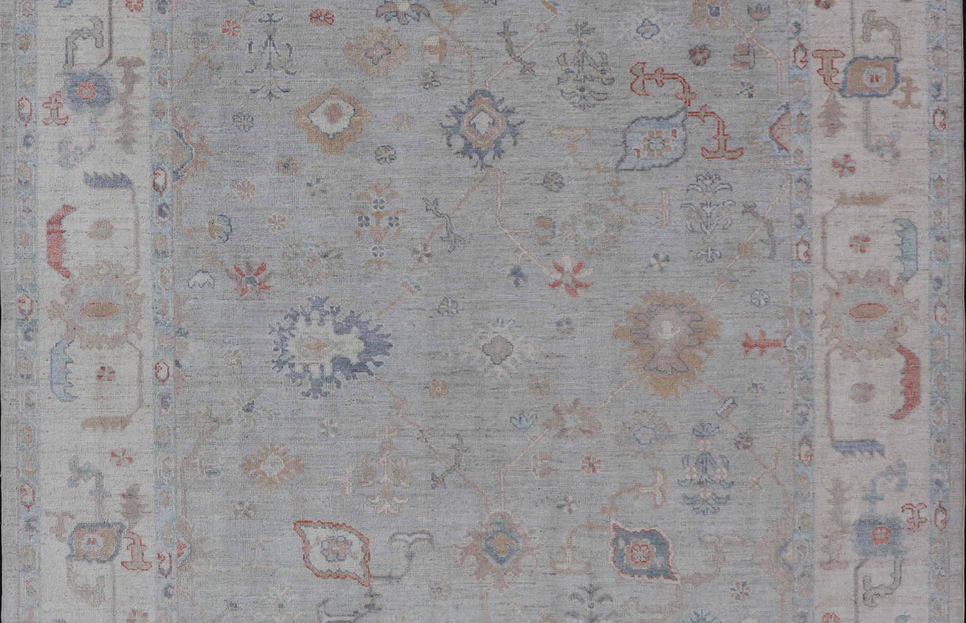 Measures: 8'3 x10'0 Modern All - Over Floral Oushak with a Light Gray Background With Delicate Accents. Keivan Woven Arts: rug AWR - 12577 Country of Origin: Afghanistan Type: Oushak Design: All - Over, Floral, 21st Century. Modern Oushak featuring an... - Keivan Woven ArtsAWR - 12577 - 23378Rug