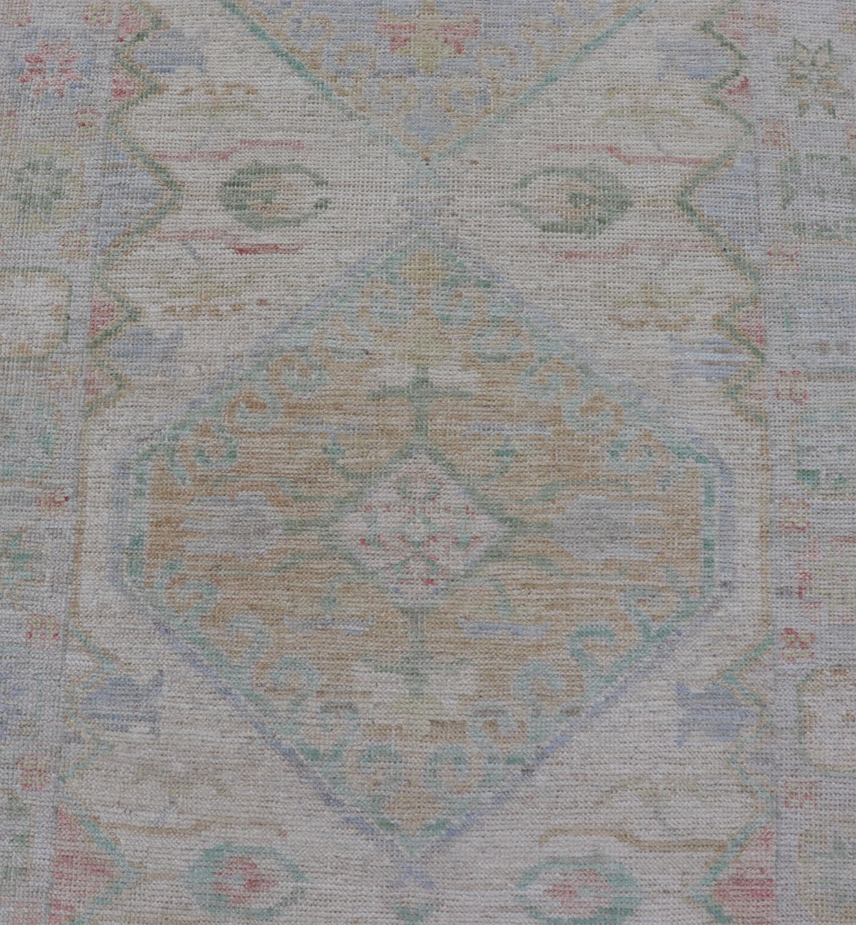 Measures: 3'2 x 16'6 Modern Oushak Runner Design In Cream Background and All - Over Design. Keivan Woven Arts; rug AWR - 12595 Country of Origin: Afghanistan Type: Oushak Design: Floral, All - Over This Oushak designed runner features a classic O... - Keivan Woven ArtsAWR - 12595 - 23312