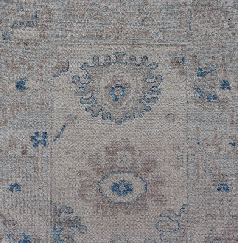 Measures: 2'11 x 12'11 Modern Oushak All - Over Floral Design Runner In Cream, Tan, and Blue. Keivan Woven Arts; rug AWR - 12597 Country of Origin: Afghanistan Type: Oushak Circa 2020 Key Words: Medallion Oushak Runner. This runner starts in th... - Keivan Woven ArtsAWR - 12597 - 23318Rug