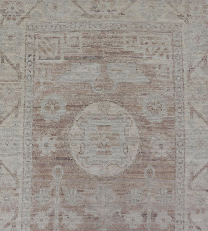 Measures: 2'9 x 14'4 Khotan Design Runner with All - Over Geometric - Circle Medallion Pattern. AWR - 12602 / rug/AWR - 12602 country of origin / type: Afghanistan / Khotan This Khotan features a geometric all - over circle design flanked by a repeati... - Keivan Woven ArtsAWR - 12602 - 23324