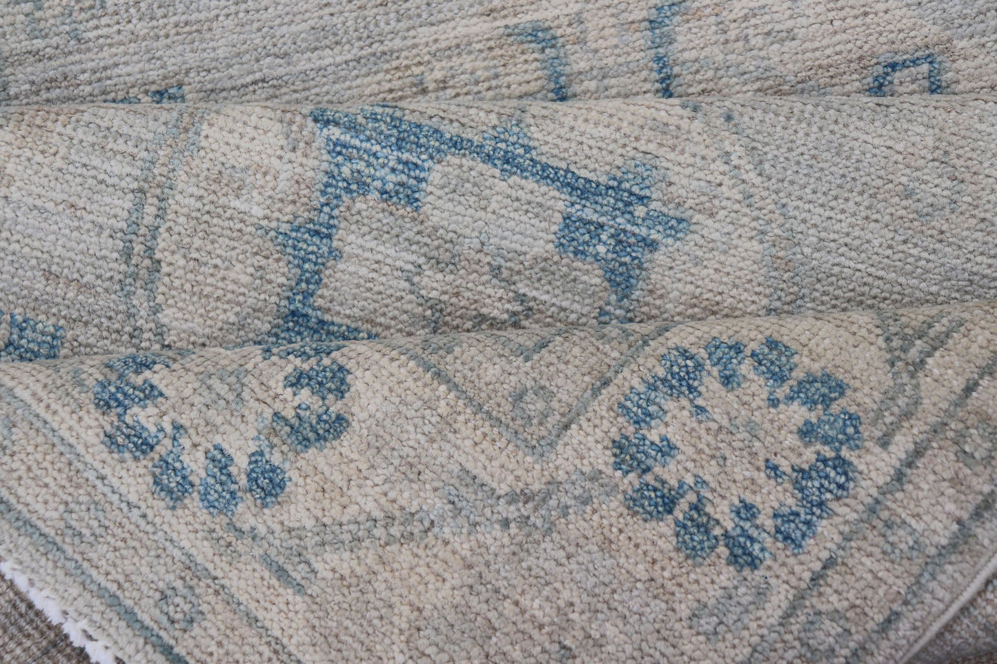 Measures: 2'11 x 13'3 Modern Oushak Medallion Design Runner In Blue & Earthy Colors With Medallions. Keivan Woven Arts; rug AWR - 12603 Country of Origin: Afghanistan Type: Oushak Circa 2020 Key Words: Medallion Oushak Runner. Decorative motifs c... - Keivan Woven ArtsAWR - 12603 - 23330Rug