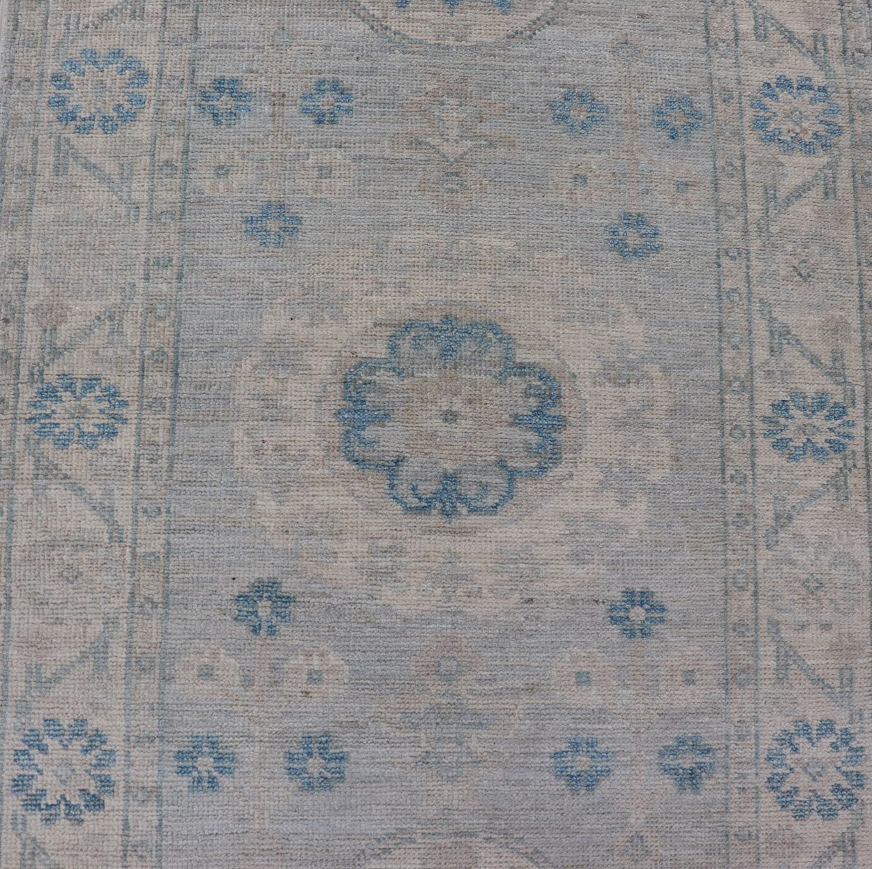 Measures: 2'11 x 13'3 Modern Oushak Medallion Design Runner In Blue & Earthy Colors With Medallions. Keivan Woven Arts; rug AWR - 12603 Country of Origin: Afghanistan Type: Oushak Circa 2020 Key Words: Medallion Oushak Runner. Decorative motifs c... - Keivan Woven ArtsAWR - 12603 - 23330Rug