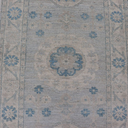 Measures: 2'11 x 13'3 Modern Oushak Medallion Design Runner In Blue & Earthy Colors With Medallions. Keivan Woven Arts; rug AWR - 12603 Country of Origin: Afghanistan Type: Oushak Circa 2020 Key Words: Medallion Oushak Runner. Decorative motifs c... - Keivan Woven ArtsAWR - 12603 - 23330Rug