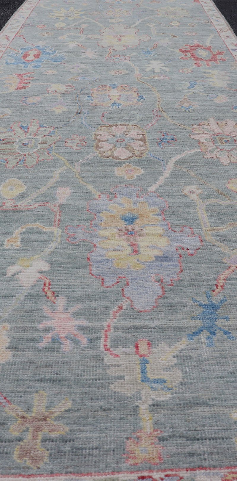 Measures: 3'3 x 11'7 Modern Floral Oushak Runner In Light Grey Background With All - Over Design. Keivan Woven Arts; rug AWR - 12616 Country of Origin: Afghanistan Type: Oushak Design: All - Over, Floral. This hand - knotted Oushak runner has a very... - Keivan Woven ArtsAWR - 12616 - 23336Rug