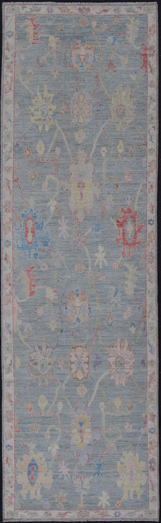 Measures: 3'3 x 11'7 Modern Floral Oushak Runner In Light Grey Background With All - Over Design. Keivan Woven Arts; rug AWR - 12616 Country of Origin: Afghanistan Type: Oushak Design: All - Over, Floral. This hand - knotted Oushak runner has a very... - Keivan Woven ArtsAWR - 12616 - 23336Rug