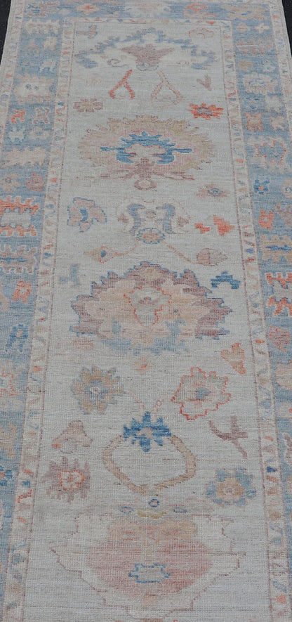 Measures: 3'0 x 9'8 Hand - Knotted Medallion Oushak Design Runner featuring Faded Colors. Keivan Woven Arts; rug AWR - 12620 Country of Origin: Afghanistan Type: Oushak Design: Medallion, All - Over, Floral Motif, This piece showcases brilliant m... - Keivan Woven ArtsAWR - 12620 - 23342Rug
