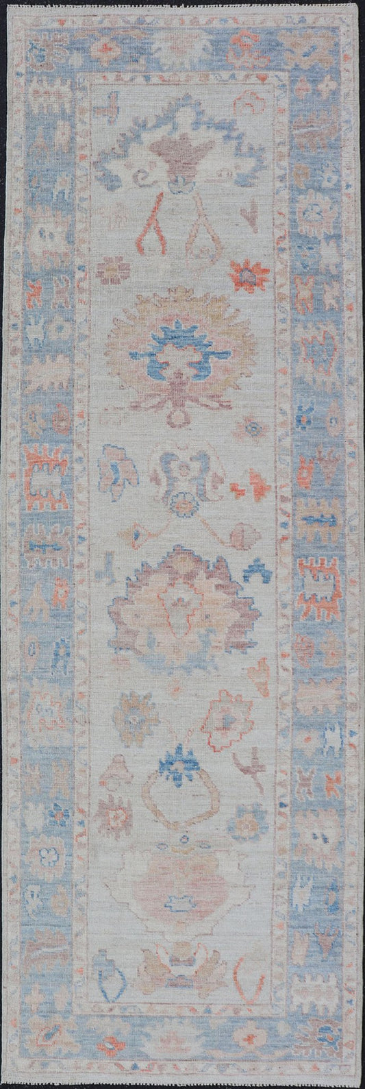 Measures: 3'0 x 9'8 Hand - Knotted Medallion Oushak Design Runner featuring Faded Colors. Keivan Woven Arts; rug AWR - 12620 Country of Origin: Afghanistan Type: Oushak Design: Medallion, All - Over, Floral Motif, This piece showcases brilliant m... - Keivan Woven ArtsAWR - 12620 - 23342Rug
