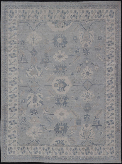 Measures: 11'3 x 14'11 Large Modern Oushak with Floral Motifs with Cream, Grey, Blue, and Powder Blue. Keivan Woven Arts; rug AWR - 12704 Country of Origin: Afghanistan Type: Oushak Design: Floral, All - Over Abstract - Tribal 21st century. This ... - Keivan Woven ArtsAWR - 12704 - 23414Rug