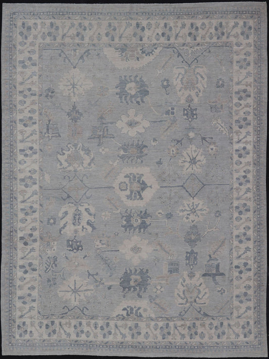 Measures: 11'3 x 14'11 Large Modern Oushak with Floral Motifs with Cream, Grey, Blue, and Powder Blue. Keivan Woven Arts; rug AWR - 12704 Country of Origin: Afghanistan Type: Oushak Design: Floral, All - Over Abstract - Tribal 21st century. This ... - Keivan Woven ArtsAWR - 12704 - 23414Rug