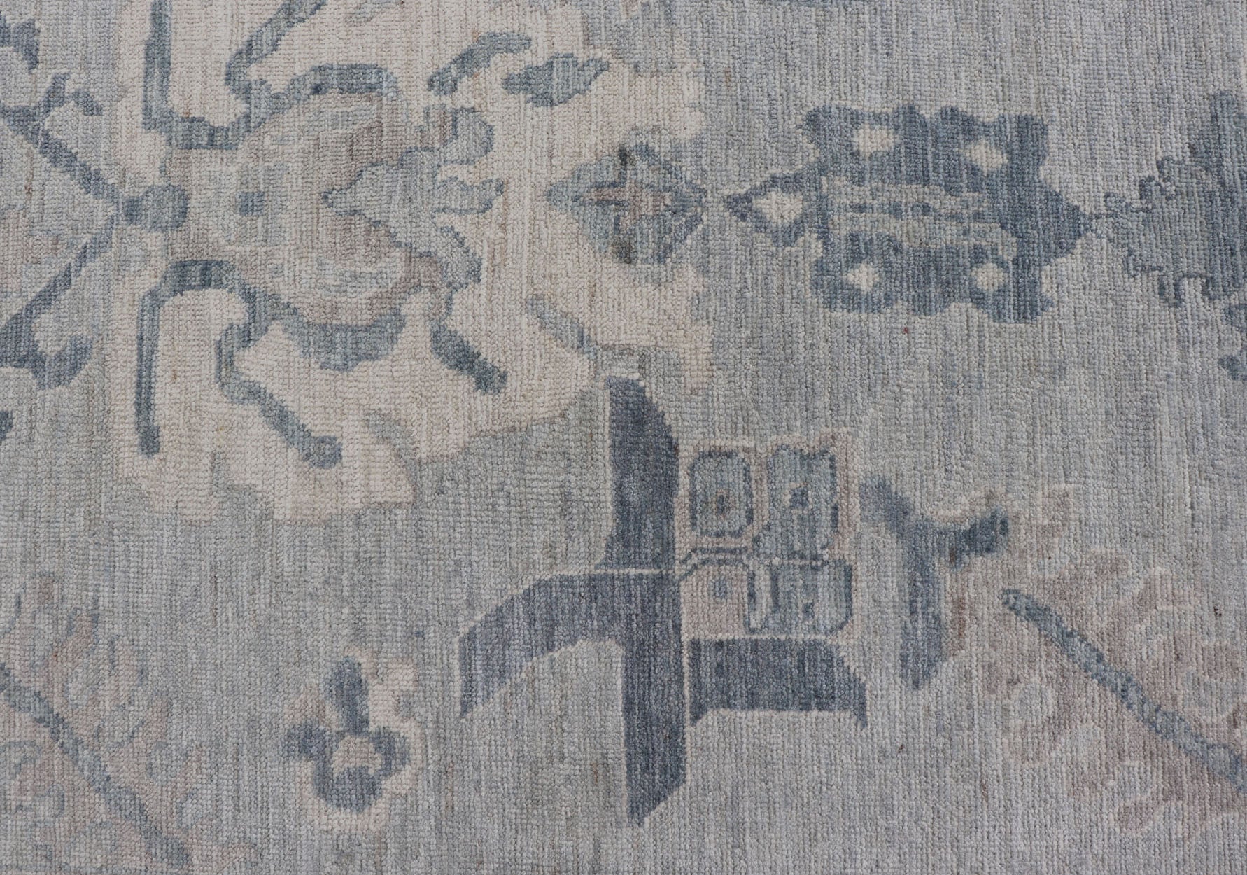 Measures: 11'3 x 14'11 Large Modern Oushak with Floral Motifs with Cream, Grey, Blue, and Powder Blue. Keivan Woven Arts; rug AWR - 12704 Country of Origin: Afghanistan Type: Oushak Design: Floral, All - Over Abstract - Tribal 21st century. This ... - Keivan Woven ArtsAWR - 12704 - 23414Rug