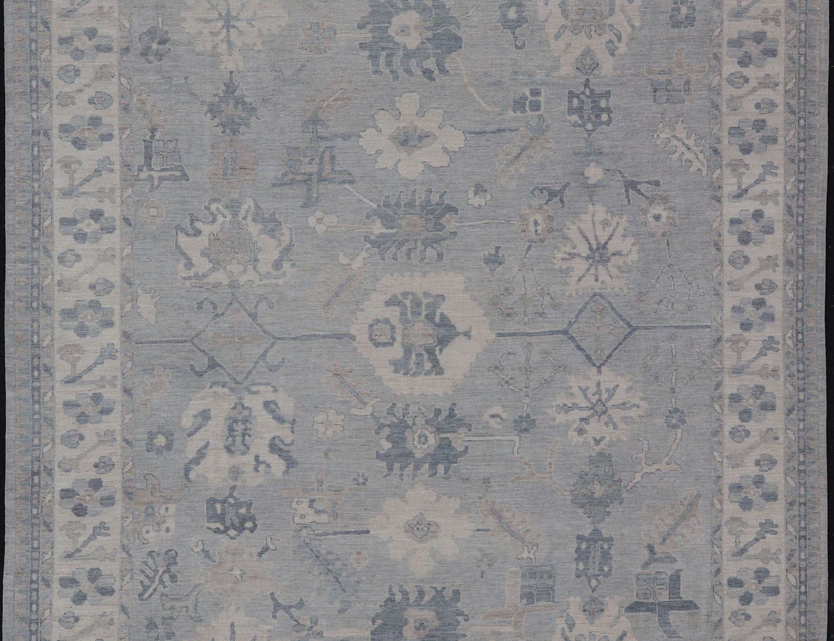 Measures: 11'3 x 14'11 Large Modern Oushak with Floral Motifs with Cream, Grey, Blue, and Powder Blue. Keivan Woven Arts; rug AWR - 12704 Country of Origin: Afghanistan Type: Oushak Design: Floral, All - Over Abstract - Tribal 21st century. This ... - Keivan Woven ArtsAWR - 12704 - 23414Rug