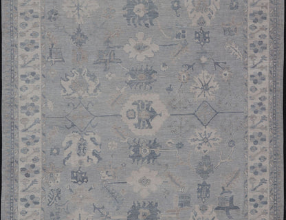 Measures: 11'3 x 14'11 Large Modern Oushak with Floral Motifs with Cream, Grey, Blue, and Powder Blue. Keivan Woven Arts; rug AWR - 12704 Country of Origin: Afghanistan Type: Oushak Design: Floral, All - Over Abstract - Tribal 21st century. This ... - Keivan Woven ArtsAWR - 12704 - 23414Rug