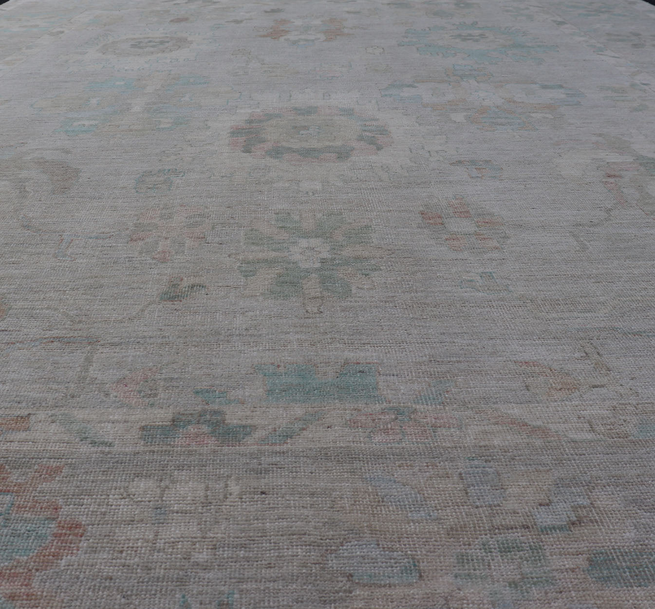 Measures: 10'2 x 13'8 Modern All - Over Floral Oushak with Light Gray Background and Muted Colors. Keivan Woven Arts rug AWR - 12800 Country of Origin: Afghanistan Type: Oushak Design: Floral, All - Over, Abstract Floral. This Oushak was hand - knot... - Keivan Woven ArtsAWR - 12800 - 23420Rug