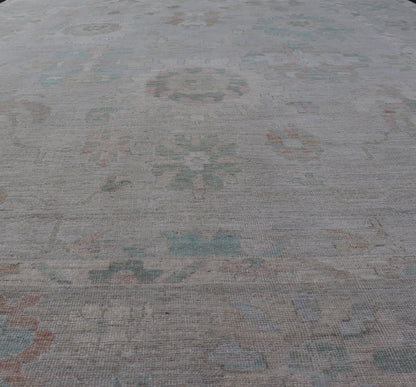 Measures: 10'2 x 13'8 Modern All - Over Floral Oushak with Light Gray Background and Muted Colors. Keivan Woven Arts rug AWR - 12800 Country of Origin: Afghanistan Type: Oushak Design: Floral, All - Over, Abstract Floral. This Oushak was hand - knot... - Keivan Woven ArtsAWR - 12800 - 23420Rug