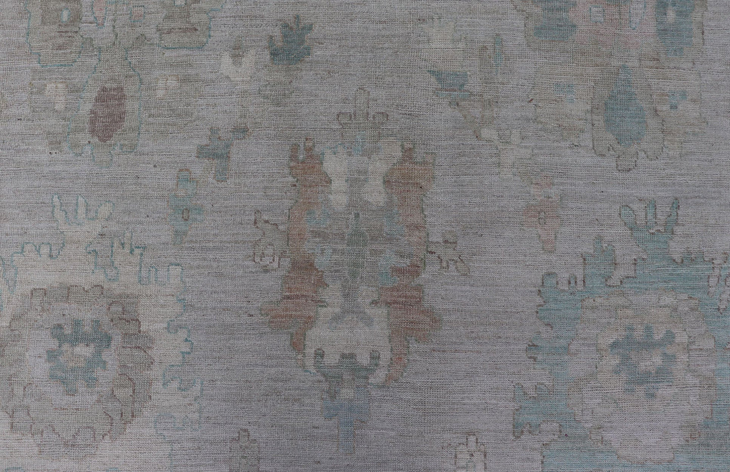 Measures: 10'2 x 13'8 Modern All - Over Floral Oushak with Light Gray Background and Muted Colors. Keivan Woven Arts rug AWR - 12800 Country of Origin: Afghanistan Type: Oushak Design: Floral, All - Over, Abstract Floral. This Oushak was hand - knot... - Keivan Woven ArtsAWR - 12800 - 23420Rug