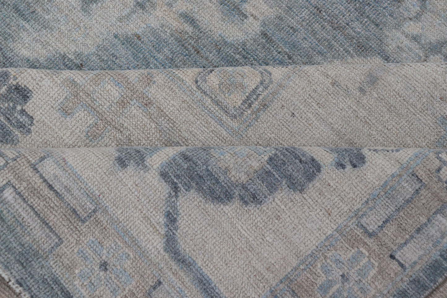 Measures: 11'10 x 14'8 Modern Sub - Geometric large Oushak Rug with Muted Tones of Blue, Gray, and Cream. Keivan Woven Arts rug AWR - 12866 Country of Origin: Afghanistan Type: Oushak Design: Geometric, Mosaic Medallion This hand - knotted Oushak fea... - Keivan Woven ArtsAWR - 12866 - 23426Rug