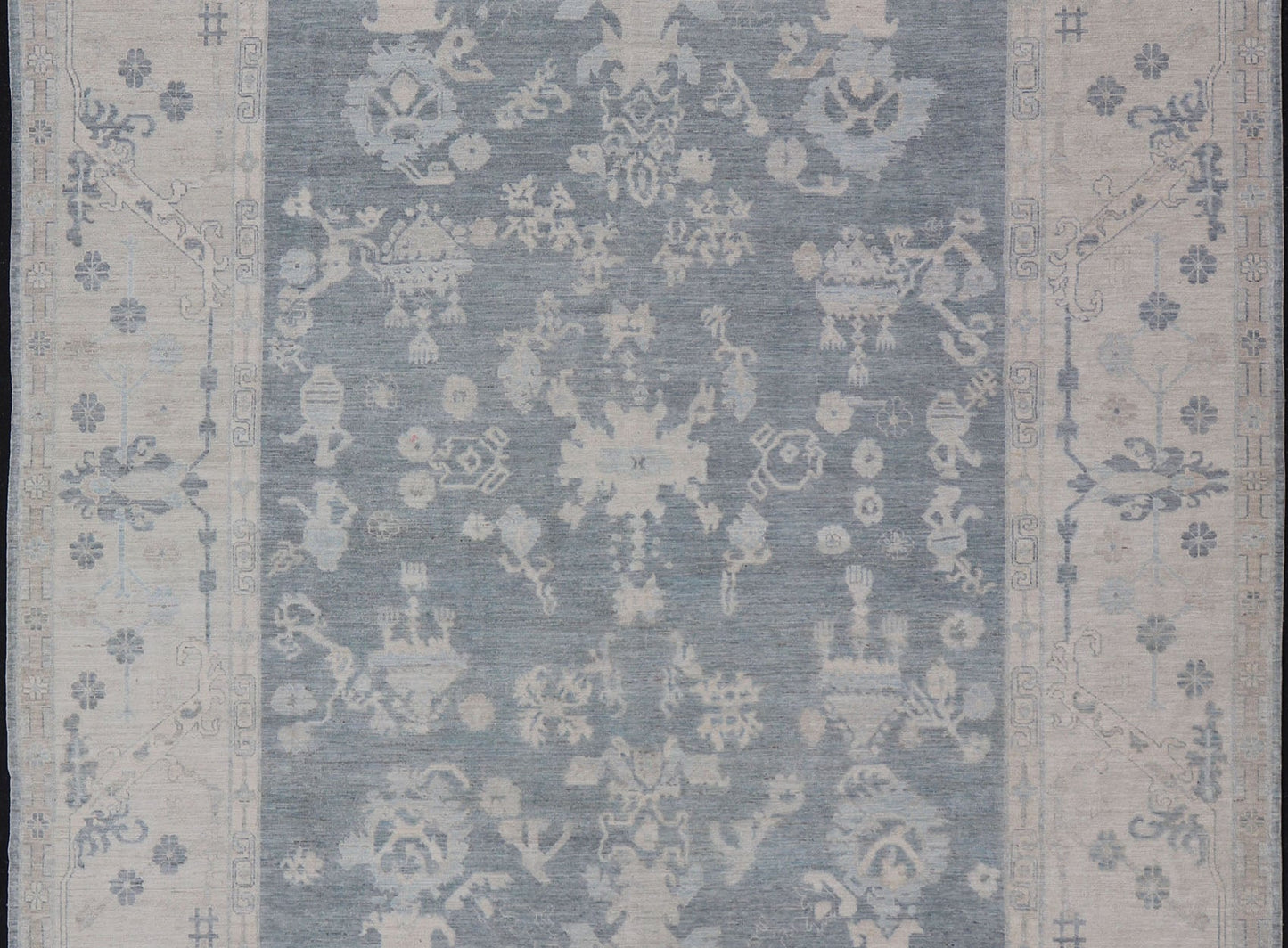 Measures: 11'10 x 14'8 Modern Sub - Geometric large Oushak Rug with Muted Tones of Blue, Gray, and Cream. Keivan Woven Arts rug AWR - 12866 Country of Origin: Afghanistan Type: Oushak Design: Geometric, Mosaic Medallion This hand - knotted Oushak fea... - Keivan Woven ArtsAWR - 12866 - 23426Rug
