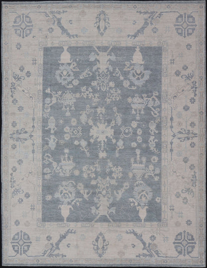 Measures: 11'10 x 14'8 Modern Sub - Geometric large Oushak Rug with Muted Tones of Blue, Gray, and Cream. Keivan Woven Arts rug AWR - 12866 Country of Origin: Afghanistan Type: Oushak Design: Geometric, Mosaic Medallion This hand - knotted Oushak fea... - Keivan Woven ArtsAWR - 12866 - 23426Rug