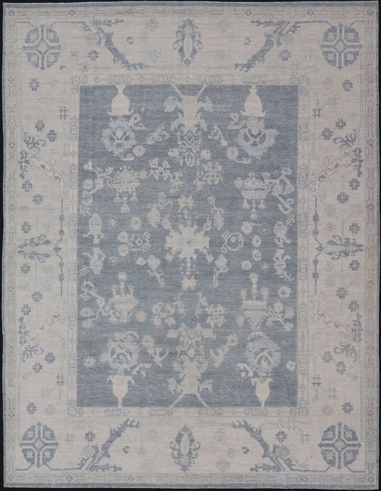 Measures: 11'10 x 14'8 Modern Sub - Geometric large Oushak Rug with Muted Tones of Blue, Gray, and Cream. Keivan Woven Arts rug AWR - 12866 Country of Origin: Afghanistan Type: Oushak Design: Geometric, Mosaic Medallion This hand - knotted Oushak fea... - Keivan Woven ArtsAWR - 12866 - 23426Rug