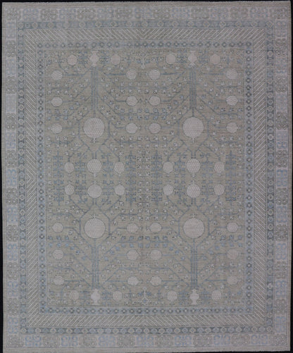 Modern Tribal Khotan Rug in Shades of Cream. Green, Blue, and Gray. Keivan Woven Arts Country of Origin; Afghanistan Type: Khotan Keivan Woven Arts; rug AWR - 15227 , Early 21st century. Measures: 8'2 x 10'4 This modern Khotan featur... - Keivan Woven ArtsAWR - 15227 - 23384