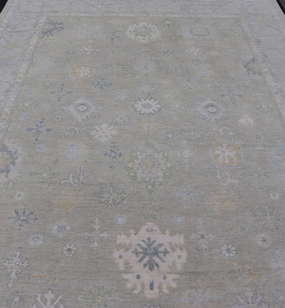 Hand - Knotted Modern Neutral Oushak Rug in Light Gray, Light Blue, Green. Keivan Woven Arts; rug AWR - 16020Country of Origin: Afghanistan Type: Oushak Design: All - Over, Floral Measures: 10.3 x 14.3 This rustic piece holds charm within a powder blu... - Keivan Woven ArtsAWR - 16020 - 24247