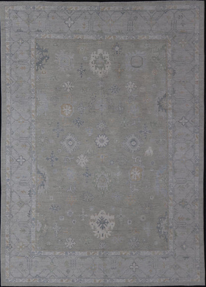 Hand - Knotted Modern Neutral Oushak Rug in Light Gray, Light Blue, Green. Keivan Woven Arts; rug AWR - 16020Country of Origin: Afghanistan Type: Oushak Design: All - Over, Floral Measures: 10.3 x 14.3 This rustic piece holds charm within a powder blu... - Keivan Woven ArtsAWR - 16020 - 24247